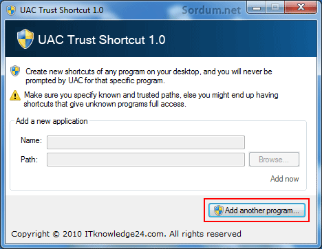 uac trust_ shortcut program ekleme