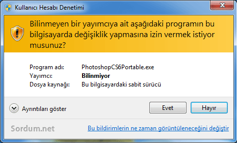 program calistirirken kullanici hesabi denetimi cikmasin 3