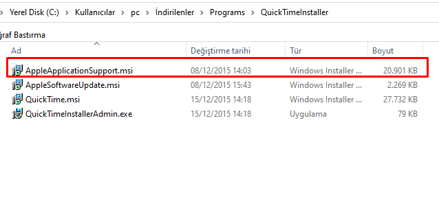 please install apple application support quicktime error hatasi 02