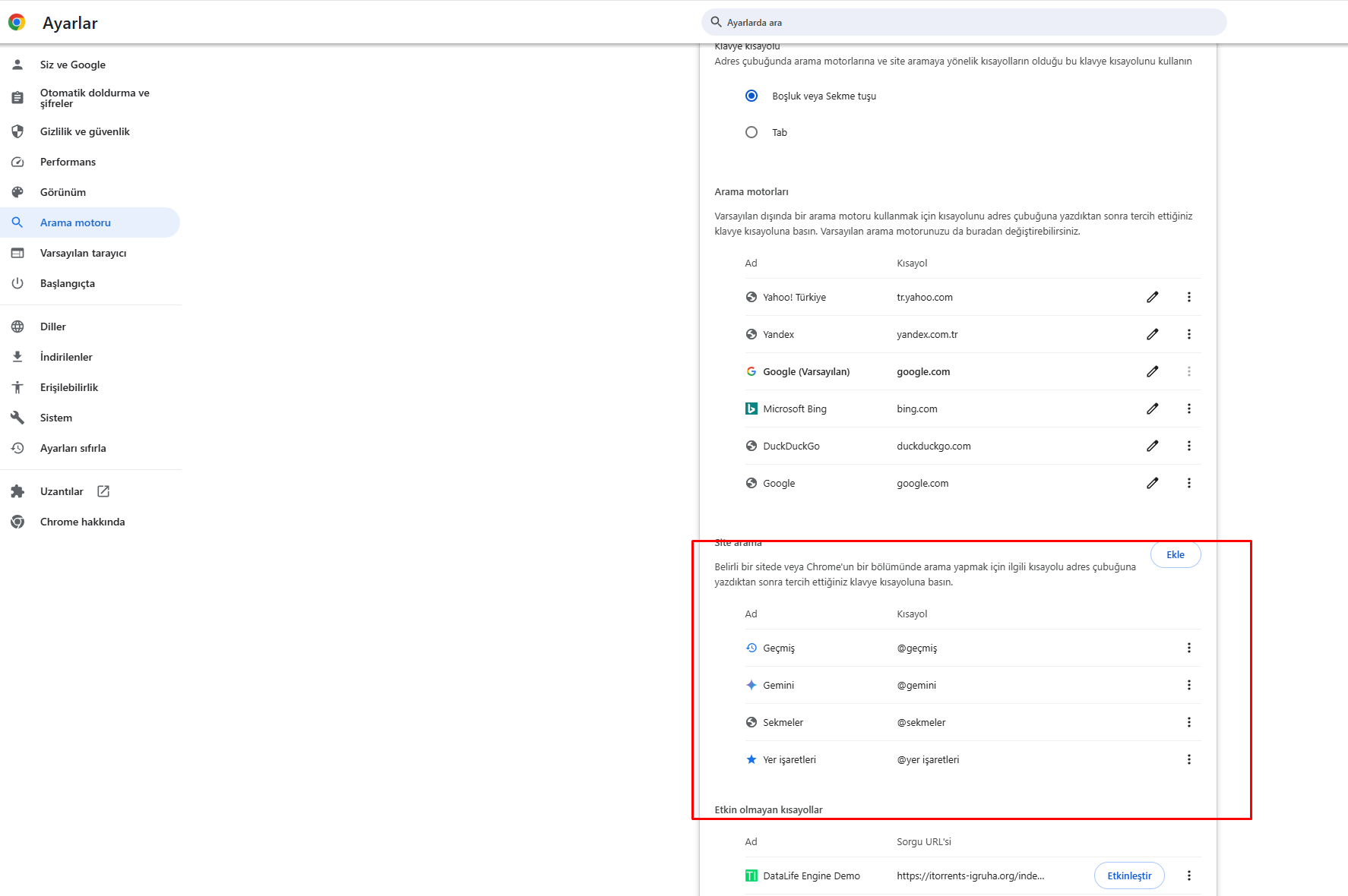 google chrome menu cubugundan arama yapamiyorum cozum