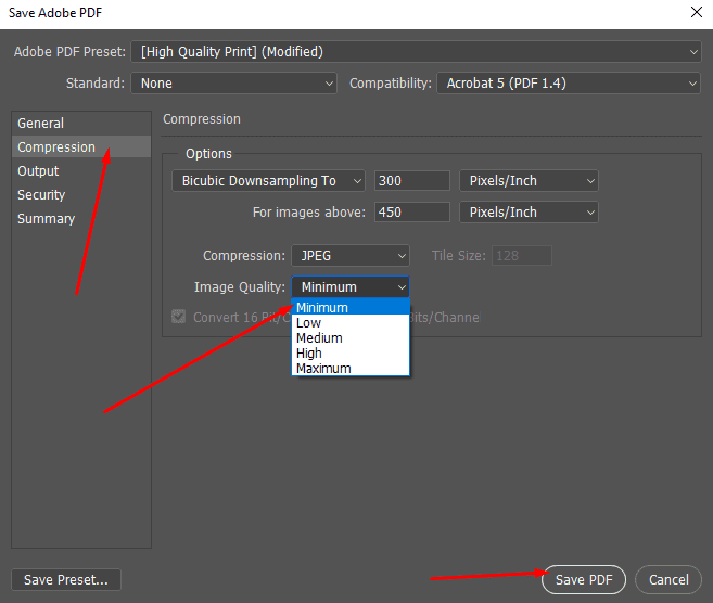 photoshopda pdf boyutunu kuculterek kaydetmek