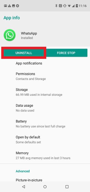 WhatsApp'ı kaldırma düğmesi
