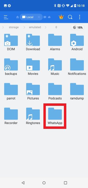 WhatsApp klasörünü bulun
