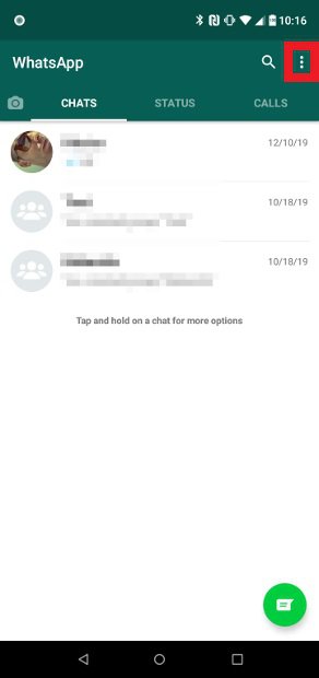 WhatsApp Messenger ayarlarına erişim