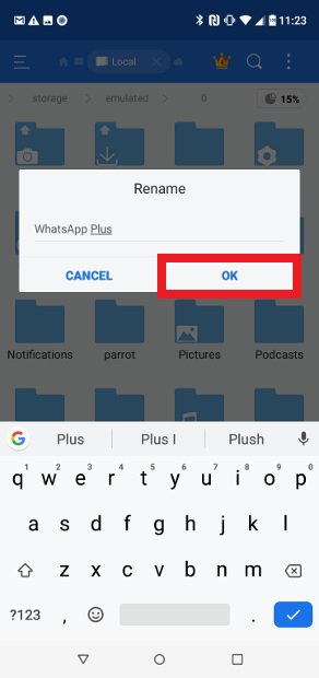 Son klasörü WhatsApp Plus olarak yeniden adlandırın
