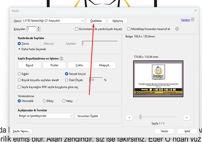 epson l350 zarf yazdirma 1