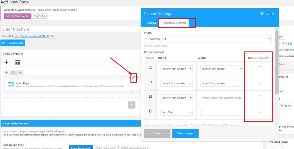 visual composerda mobil masaustunde gizleme
