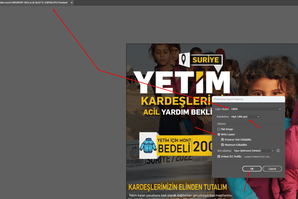 adobe illustrator dosyasini psdye layer olarak cevirme ai to psd