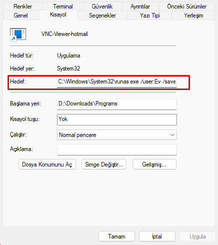 windowsta bir programi farkli kullanici olarak acma farkli kullanici olarak calistir kisayol 6